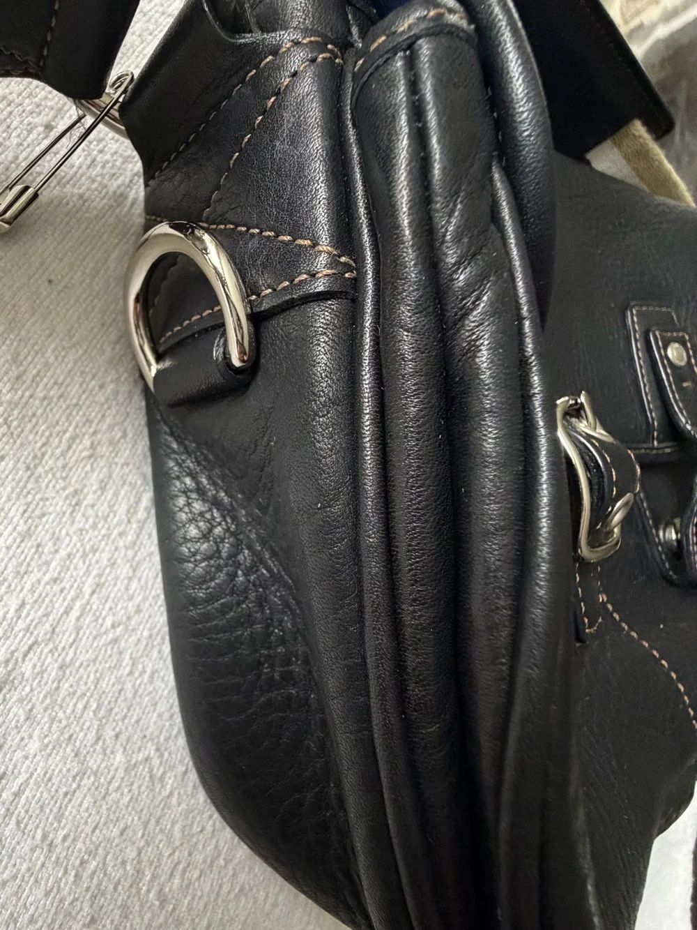 Vintage Coach Black Leather Crossbody Bag with Striped Strap for women